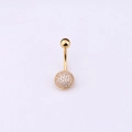 Detailed view of 316L stainless steel belly ring with micro-paved crystal zircon sphere - Round Style / Gold