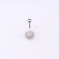 Close-up of a silver-toned 316L stainless steel navel ring with a micro-pave zircon heart - Heart Style / Silver