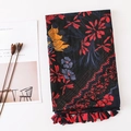 Bohemian floral print scarf with fringe edges and vibrant flowers on a black background - One Size / Multicolor Floral