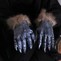 Guantes realistas de garras de hombre lobo con piel gris, uñas largas y piel sintética marrón - Talla única para adultos / Garras de Lobo Negras