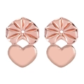 Detailed view of heart-shaped rose gold earring lifters with a polished metallic finish - Split Heart / Rose Gold