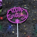 Rose red glitter Happy Birthday cake topper with bow and clover in a round frame - Round Floral HB Rose Red