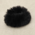 Furry black scrunchie made of plush faux rabbit fur with a soft texture for hair - Black
