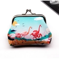 Vintage flamingo print coin purse with metal clasp closure in soft mint green color - Flamingo Pattern 1