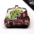 Vintage coin purse with metal clasp featuring a scenic 3D water town landscape print - Landscape Style 6