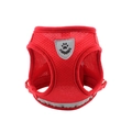 Breathable red mesh pet harness with reflective safety strips and shield pattern - S / Red