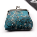 Vintage kiss-lock coin purse featuring Van Gogh Almond Blossoms art in teal blue - Almond Blossoms No.4