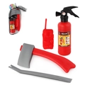 Brandweerman speelset voor kinderen met brandblusser waterpistool, bijl en walkietalkie - 4-delige Brandweerset
