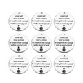 Detailed view of nine engraved stainless steel discs for DIY jewelry necklace making - Stand Tall Crown / 20mm