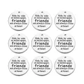 Macro view of 5 vintage stainless steel round charms with engraved friendship quote - Friends Close at Heart / 20mm