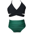 Two-piece bikini set with black halter neck wrap top and dark green high-waist bottoms - 152 / Black Top with Green Bottom (Plus Length)