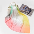 Elegant gradient floral satin scarf in pink and orange tied on a white handbag - FJ125-4# (Pink/Orange/Green Gradient)