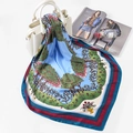 Elegant light blue silk-like square scarf with floral landscape print on white handbag - FJ123-Sky Blue