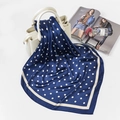 Elegant navy blue polka dot silk scarf with cream border displayed on a white background - FJ126-Royal Blue (Polka Dot)