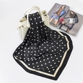 Elegant black polka dot silk scarf with beige striped border on white handbag - FJ126-Black (Polka Dot)