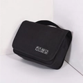 Black high-capacity hanging toiletry bag with white icons and convenient top handle - Black