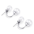 Orecchini minimalisti a doppia perla bianca 10mm con base in metallo argento lucido - Color Acciaio