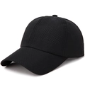 Solid black quick-dry mesh baseball cap with breathable fabric and curved brim - Adjustable / Black