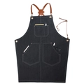 Tablier en jean bleu foncé avec bretelles en cuir en X et multiples poches de travail - Style E Noir / Taille Unique (80*54cm)