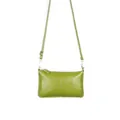 Minimalist green leather envelope crossbody bag with pebble grain texture and zipper - Lychee Texture / Fruit Green