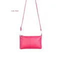 Slim rose red leather envelope crossbody bag with litchi grain texture and strap - Lychee Texture / Rose Red