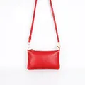 Minimalist bright red pebbled leather envelope crossbody bag with gold zipper - Lychee Texture / Red