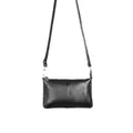 Minimalist black pebble grain leather envelope crossbody bag with detachable strap - Lychee Texture / Black