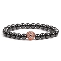 Mens beaded bracelet with black hematite stones and rose gold lion head charm feature - Rose Gold Lion Head / Black