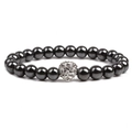 Men's magnetic hematite beaded bracelet featuring a silver lion head charm on white background - Silver Lion Head / Black