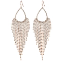Fashionable rose gold water drop tassel earrings with sparkling rhinestones for women - Gold