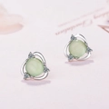 Exquisite cat eye stone flower stud earrings with zircon accents in silver setting - Copper / Green Cat's Eye