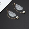 Elegance handmade gold chain earrings with sheer butterfly wings and white pearls - Style B White