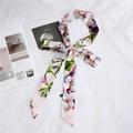 Narrow pink satin scarf with vibrant floral print and elegant silky luster finish - Floral Pink