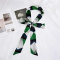 Narrow silk scarf with geometric patterns in green, white and red on white fabric - Umbrella Green
