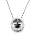 Silver titanium steel circle pendant with black star and engraving for couples - Men's Style-Black Star (KP59982)