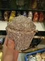 Detailed close-up of cupcake-shaped evening bag featuring champagne gold crystal rhinestones - Gold / White Zirconia