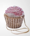 Luxury pink cupcake shaped evening bag with sparkling crystals and gold chain strap - Pink Silver