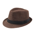 Men's dark brown straw jazz hat with breathable linen texture and black ribbon band - Coffee
