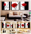 Three-piece wall art set featuring red roses with black and white scroll patterns - Roses on White