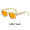 Retro thick square sunglasses with beige frame and yellow tinted lenses C2 style - Beige Frame Orange Lenses (C2)