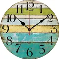 12-inch vintage silent wall clock with multicolor distressed wood grain print design - Colored Wood Strips
