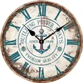 12 Inch nautical retro wall clock with anchor pattern and Roman numerals on rustic face - Sea Anchor