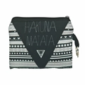 Canvas coin purse with Hakuna Matata print, geometric patterns and metal keychain ring - Ethnic Style Text (lqb3004)