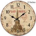 12-inch vintage Paris Eiffel Tower wooden wall clock with black Arabic numerals - Red Letter Eiffel Tower