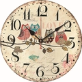 Vintage wooden wall clock featuring cartoon owl illustrations and pink LOVE text - LOVE Owl