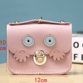 Pink owl cartoon coin purse with blue eyes and gold clasp, 12cm width faux leather wallet - Pink