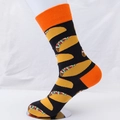 Bunte Baumwollsocken mit schwarzer Basis und orangefarbenem Taco-Muster am Fuß - EU 41-46 / Schwarz mit oranger Ferse (Taco-Muster)
