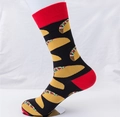 Fashionable black cotton crew socks with yellow taco patterns and red cuffs and heels - EU 41-46 / Black with Red Heel (Taco Pattern)