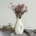 White matte ceramic vase with hollow design and purple dried flowers, 23cm high - Teapot Shape (Grey White)
