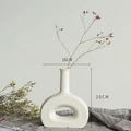 White ceramic vase with oval hollow design, 20cm height minimalist home floral decor - Arch Gate (Grey White)